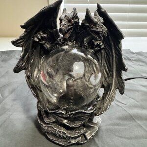2 Headed Dragon w Touch Sensitive Plasma Ball 8" Height Black w Red Eyes
